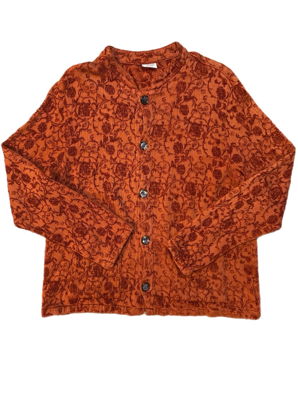 Vintage CP Shades Rust Orange Textured Floral Cardigan